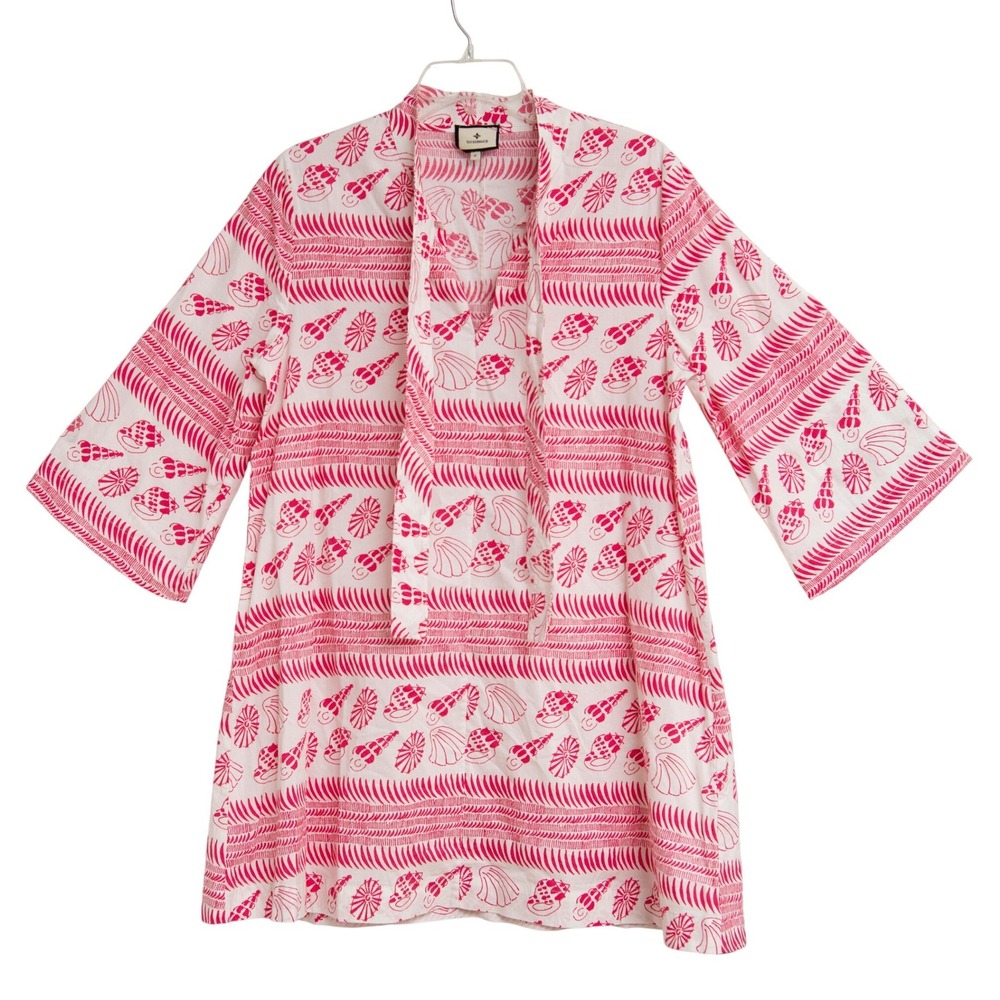 Tuckernuck Dress Sz S Beachy Pink White Seashell Print Tropical Resortwear